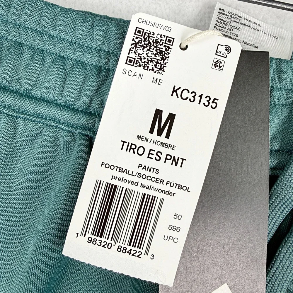 Adidas Tiro Essential Soccer Pants Size M Mens Teal/White KC3135, NWT